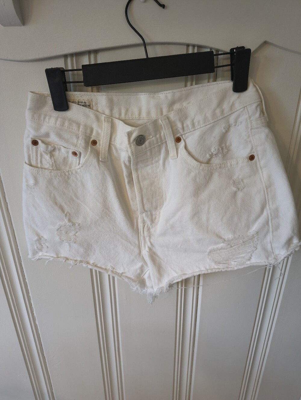 Levi's 501 White Distressed Denim Shorts